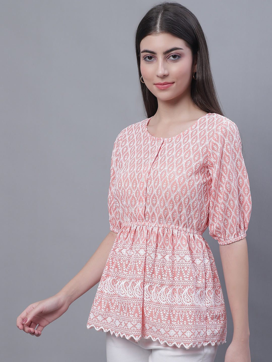 Jainish Women's WoChikankari Work Empire Top - Orange - Distacart