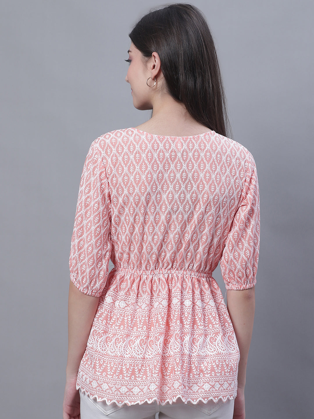 Jainish Women's WoChikankari Work Empire Top - Orange - Distacart