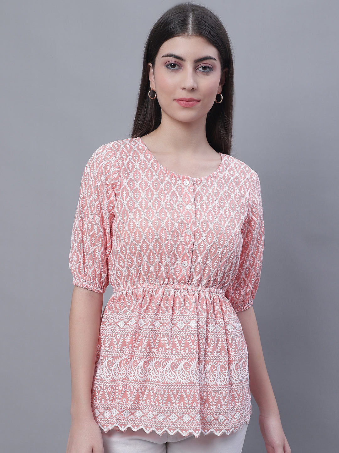 Jainish Women's WoChikankari Work Empire Top - Orange - Distacart