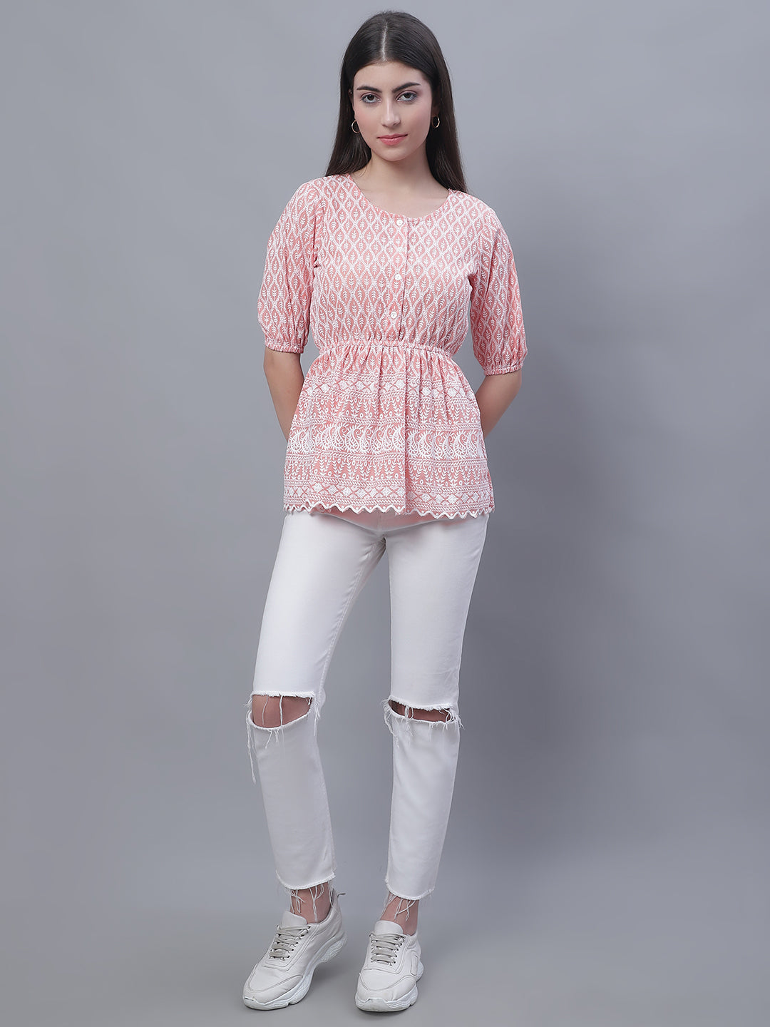 Jainish Women's WoChikankari Work Empire Top - Orange - Distacart