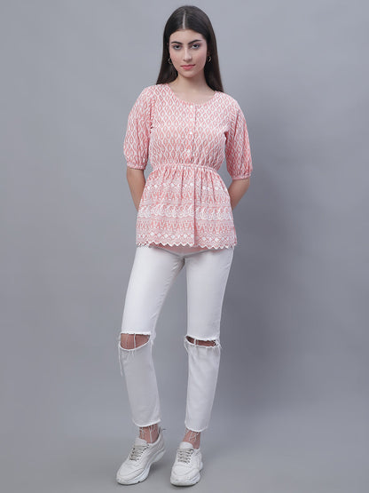 Jainish Women's WoChikankari Work Empire Top - Orange - Distacart
