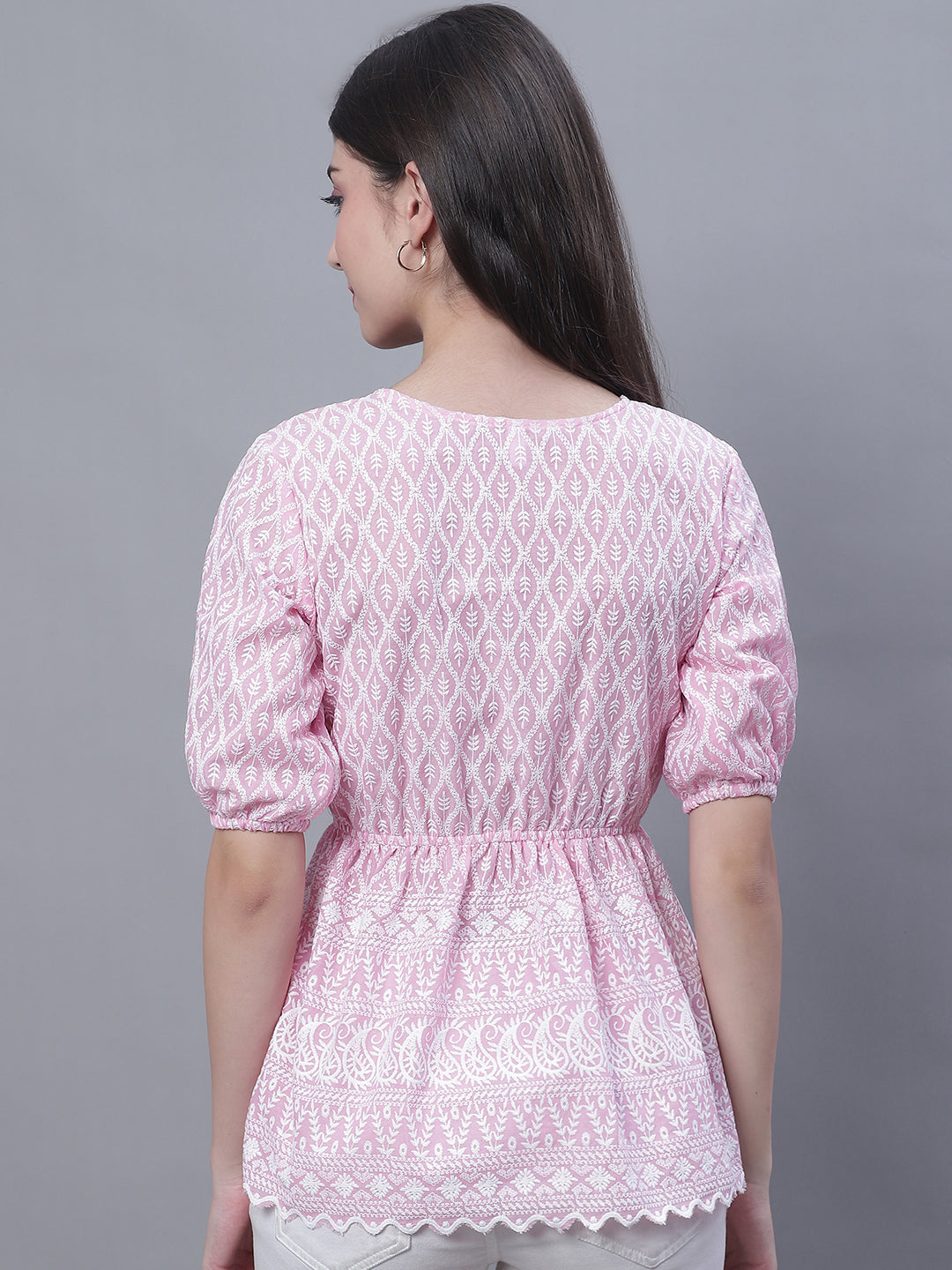 Jainish Women's WoChikankari Work Empire Top - Pink - Distacart