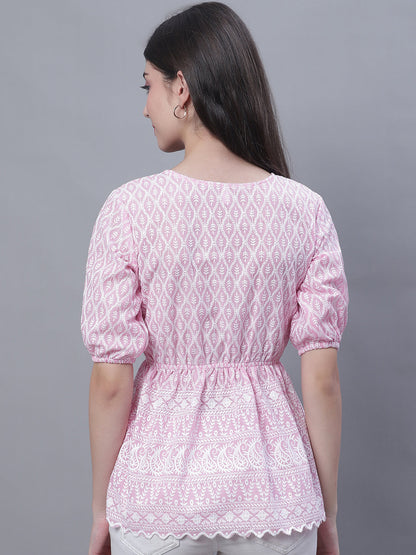 Jainish Women's WoChikankari Work Empire Top - Pink - Distacart
