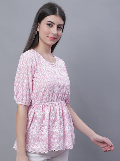 Jainish Women's WoChikankari Work Empire Top - Pink - Distacart