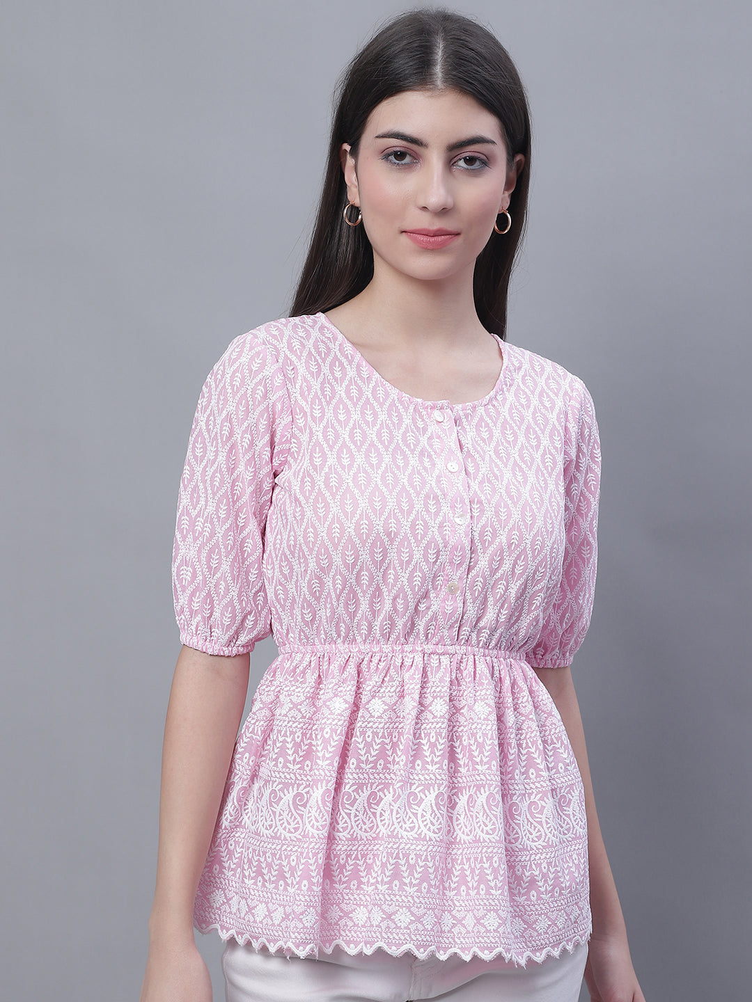 Jainish Women's WoChikankari Work Empire Top - Pink - Distacart
