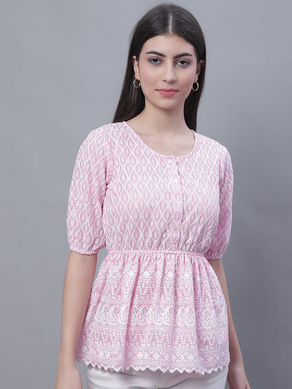 Jainish Women's WoChikankari Work Empire Top - Pink - Distacart