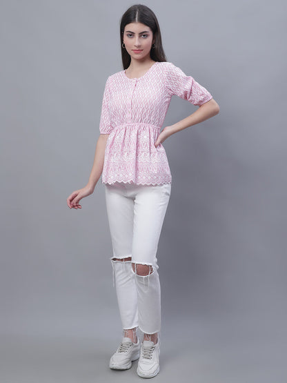 Jainish Women's WoChikankari Work Empire Top - Pink - Distacart