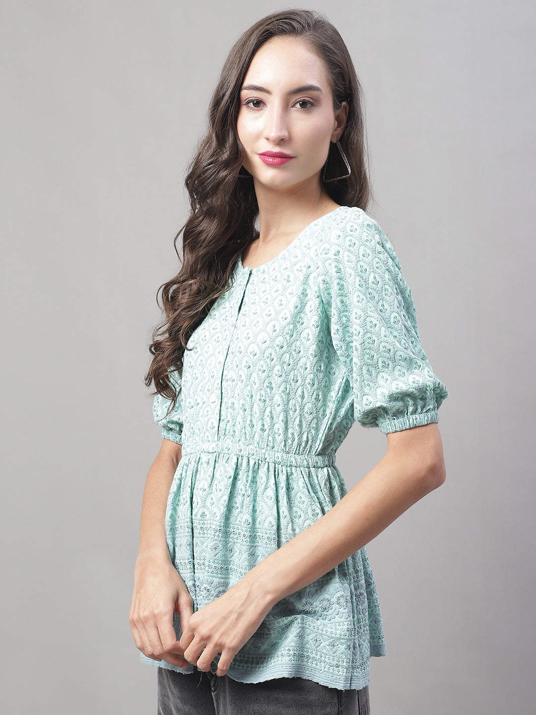 Jainish Women's WoChikankari Work Empire Top - Sky Blue - Distacart