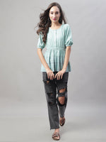 Thumbnail for Jainish Women's WoChikankari Work Empire Top - Sky Blue - Distacart