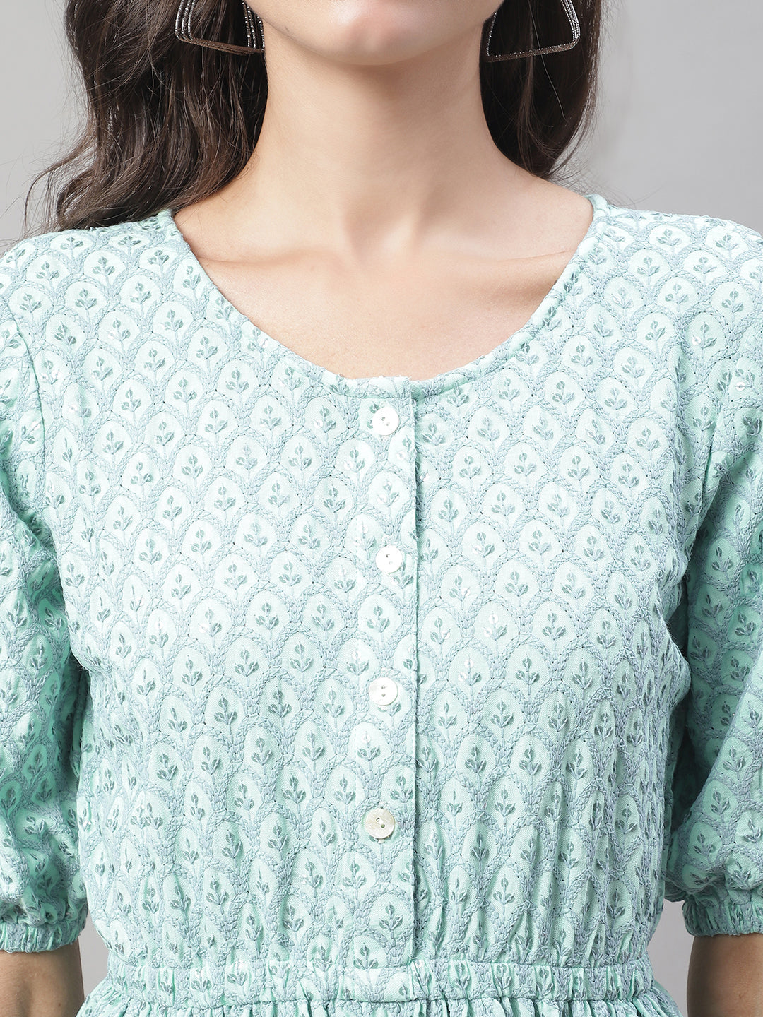 Jainish Women's WoChikankari Work Empire Top - Sky Blue - Distacart