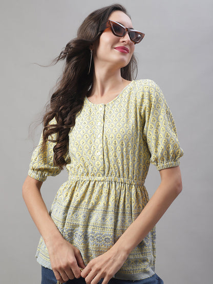 Jainish Women's WoChikankari Work Empire Top - Lemon - Distacart