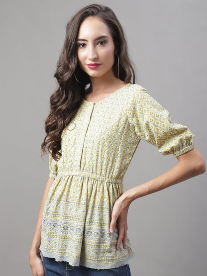 Jainish Women's WoChikankari Work Empire Top - Lemon - Distacart