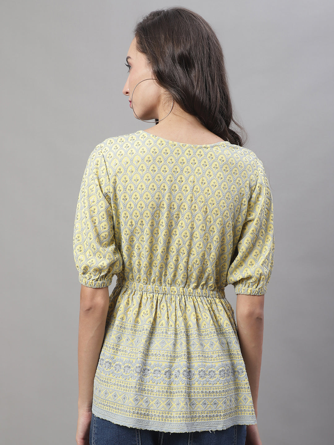 Jainish Women's WoChikankari Work Empire Top - Lemon - Distacart
