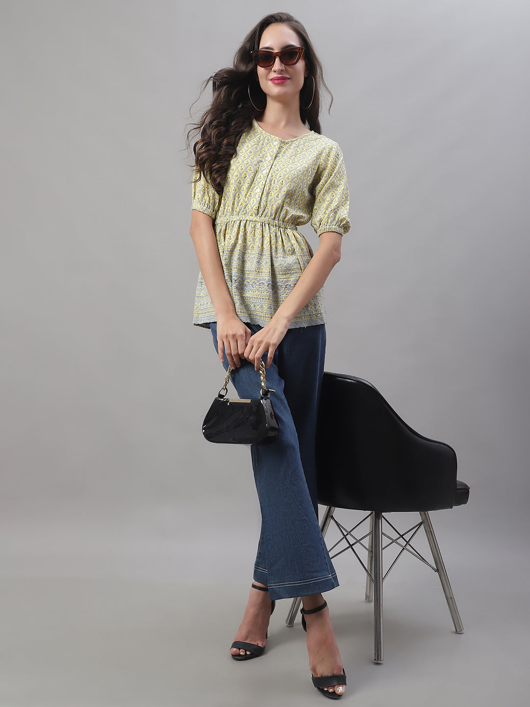 Jainish Women's WoChikankari Work Empire Top - Lemon - Distacart