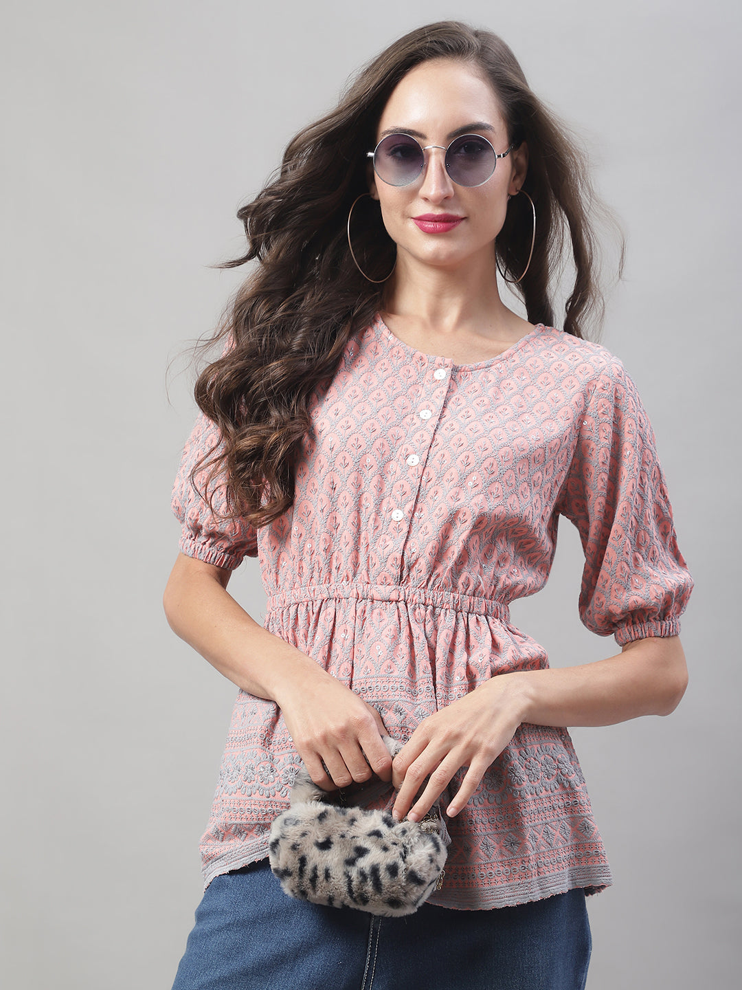 Jainish Women's WoChikankari Work Empire Top - Peach - Distacart