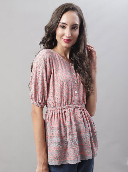 Jainish Women's WoChikankari Work Empire Top - Peach - Distacart