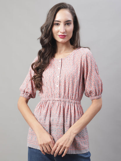 Jainish Women's WoChikankari Work Empire Top - Peach - Distacart