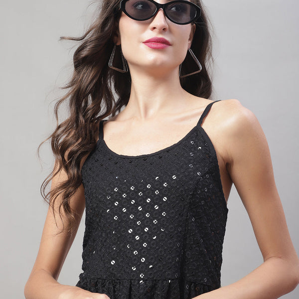 Jainish Women's WoChikankari Sequen Work Empire Top - Black - Distacart