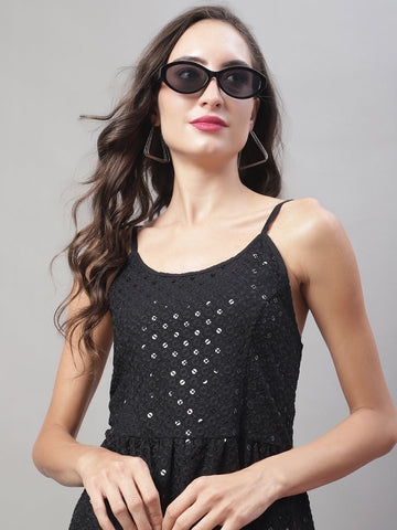 Jainish Women's WoChikankari Sequen Work Empire Top - Black - Distacart
