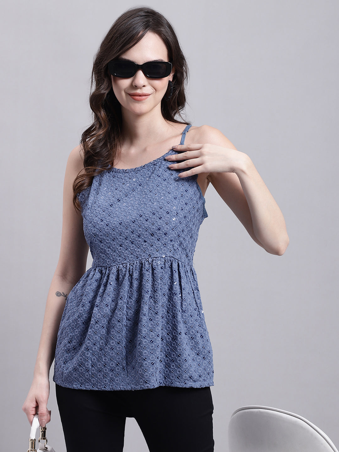 Jainish Women's WoGrey Chikankari Sequen Work Empire Top - Distacart