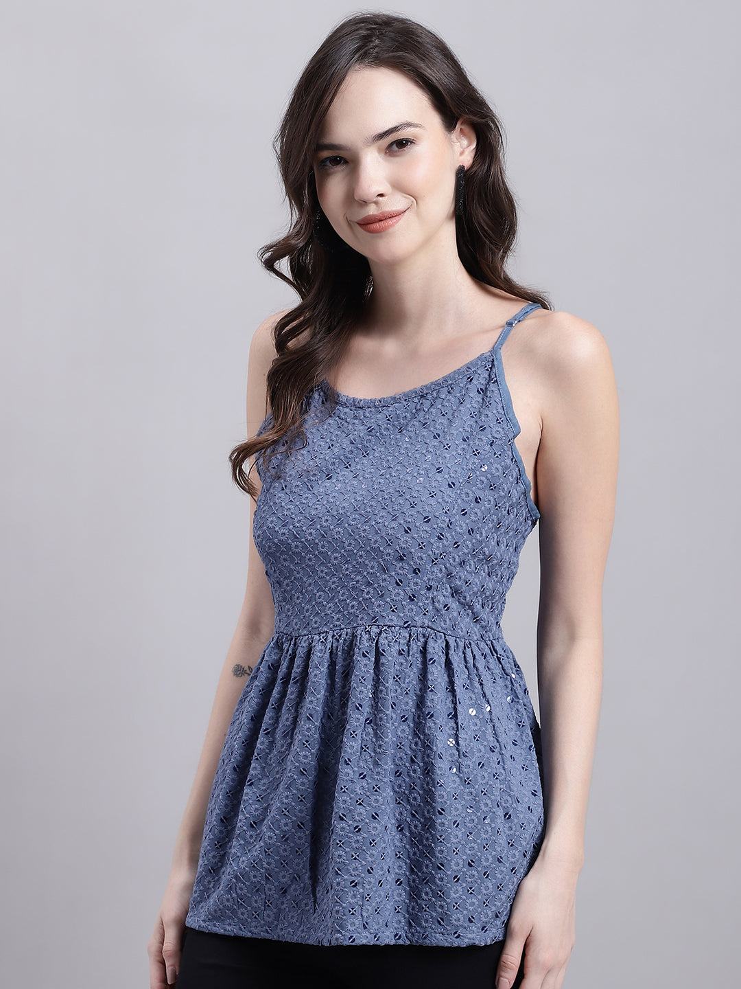 Jainish Women's WoGrey Chikankari Sequen Work Empire Top - Distacart