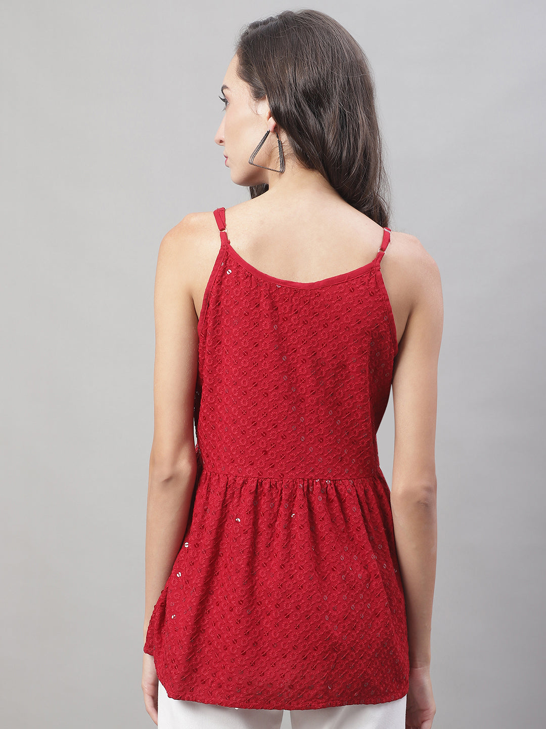 Jainish Women's WoChikankari Sequen Work Empire Top - Maroon - Distacart