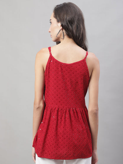Jainish Women's WoChikankari Sequen Work Empire Top - Maroon - Distacart