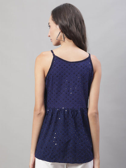 Jainish Women's WoChikankari Sequen Work Empire Top - Navy Blue - Distacart