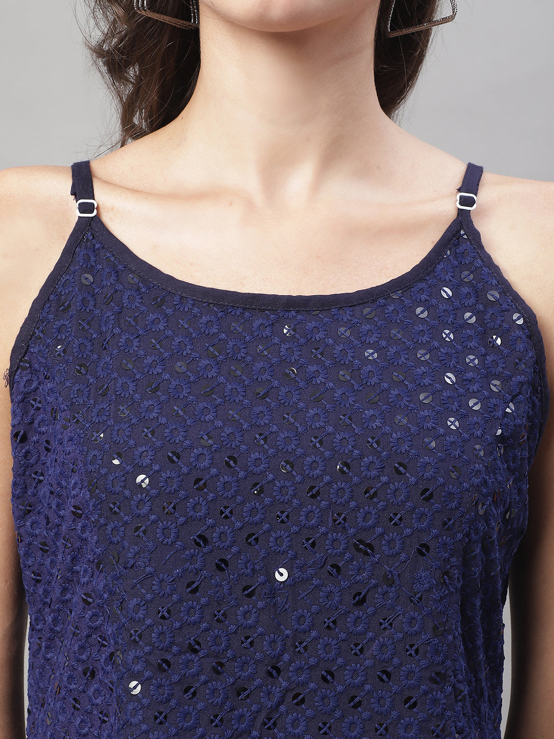 Jainish Women's WoChikankari Sequen Work Empire Top - Navy Blue - Distacart