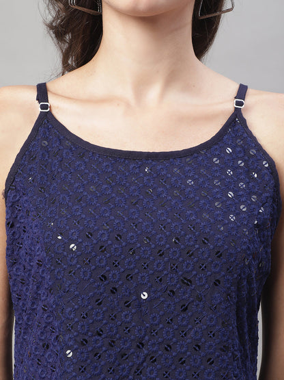 Jainish Women's WoChikankari Sequen Work Empire Top - Navy Blue - Distacart