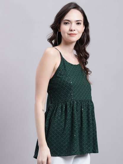 Jainish Women's WoOlive Green Chikankari Sequen Work Empire Top - Distacart