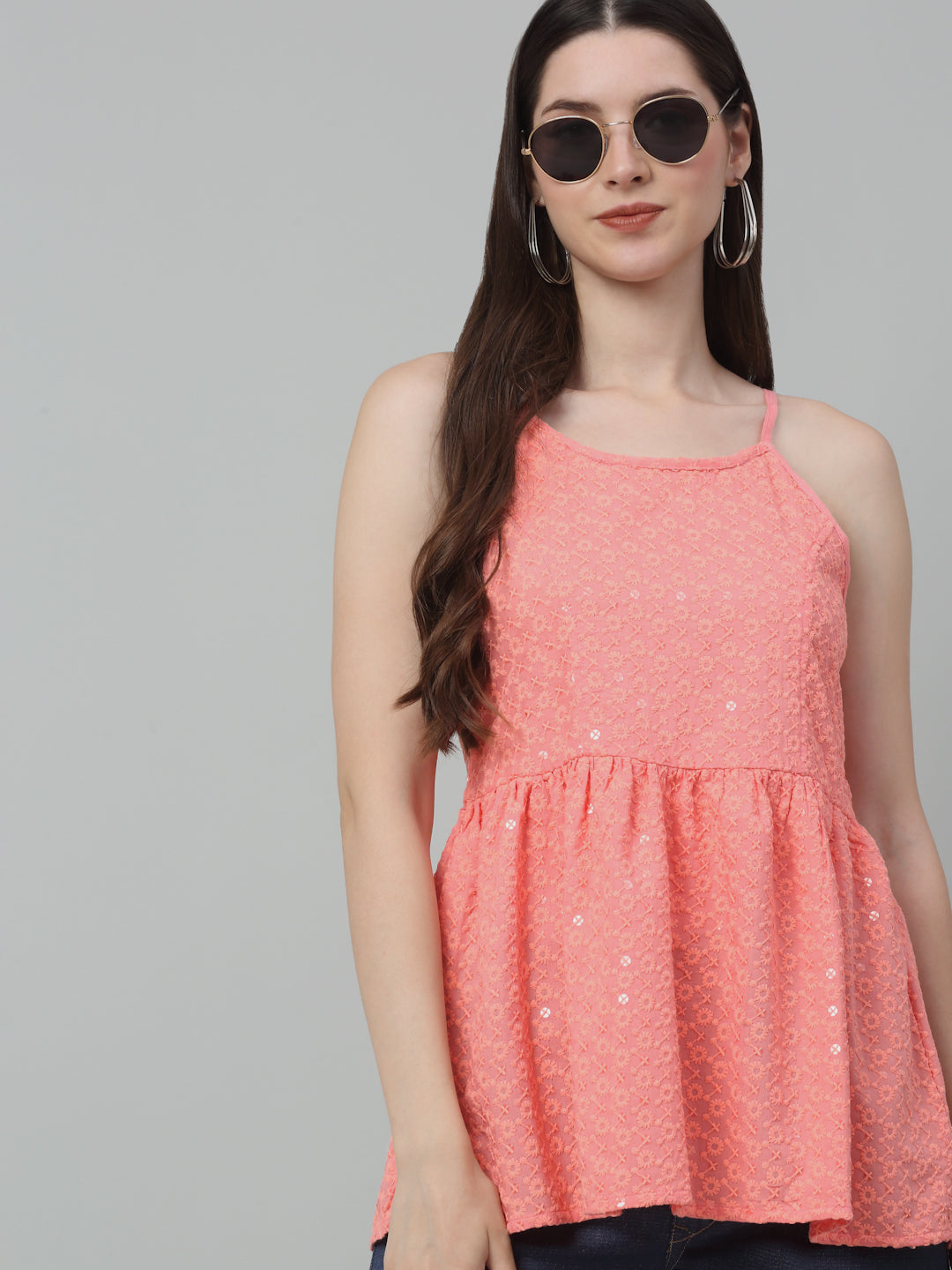 Jainish Women's WoChikankari Sequen Work Empire Top - Peach - Distacart