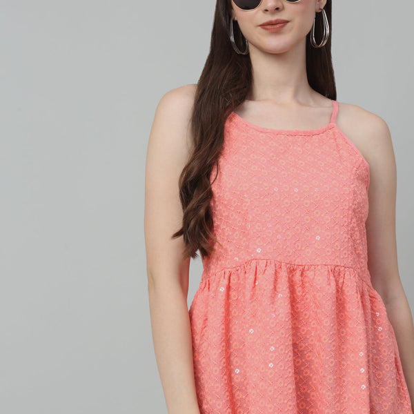 Jainish Women's WoChikankari Sequen Work Empire Top - Peach - Distacart