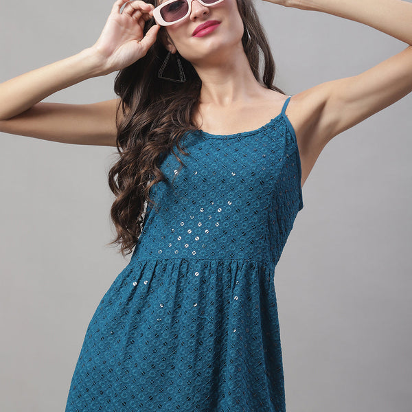 Jainish Women's WoChikankari Sequen Work Empire Top - Peacock - Distacart