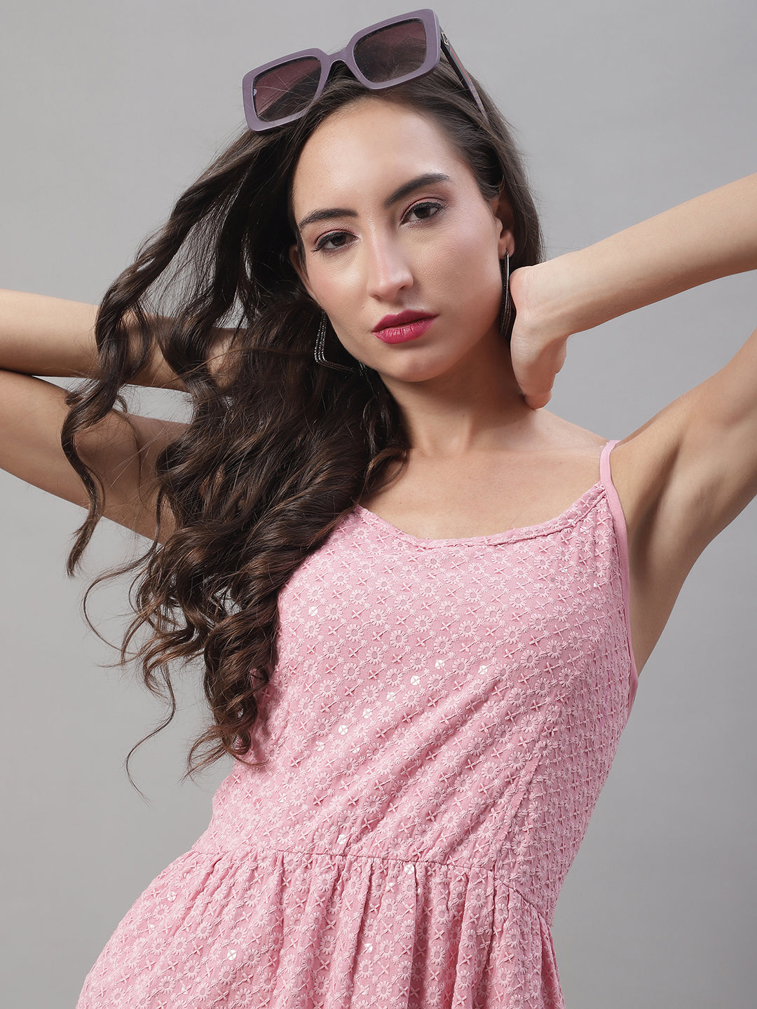 Jainish Women's WoChikankari Sequen Work Empire Top - Pink - Distacart