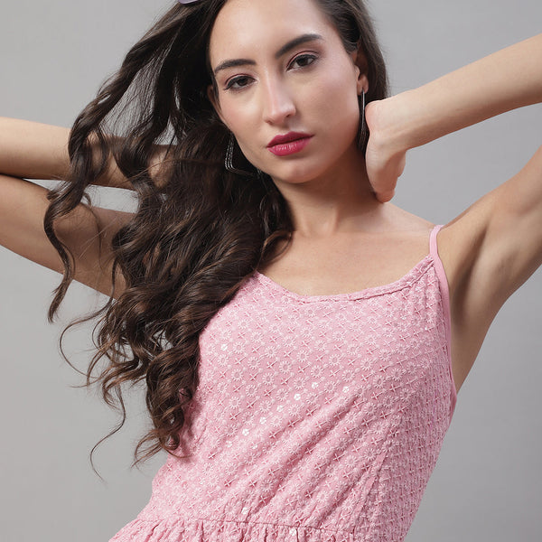 Jainish Women's WoChikankari Sequen Work Empire Top - Pink - Distacart