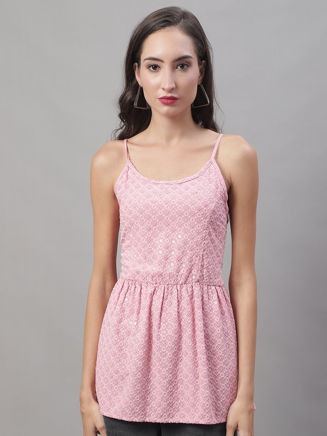 Jainish Women's WoChikankari Sequen Work Empire Top - Pink - Distacart