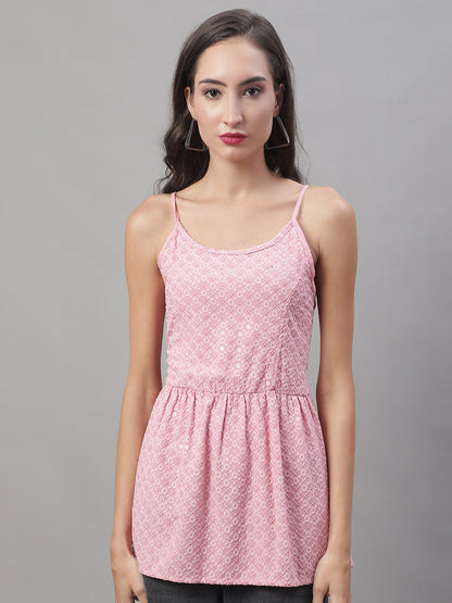 Jainish Women's WoChikankari Sequen Work Empire Top - Pink - Distacart