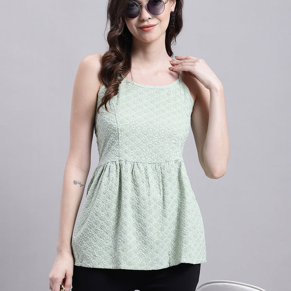 Jainish Women's WoPista Green Chikankari Sequen Work Empire Top - Distacart