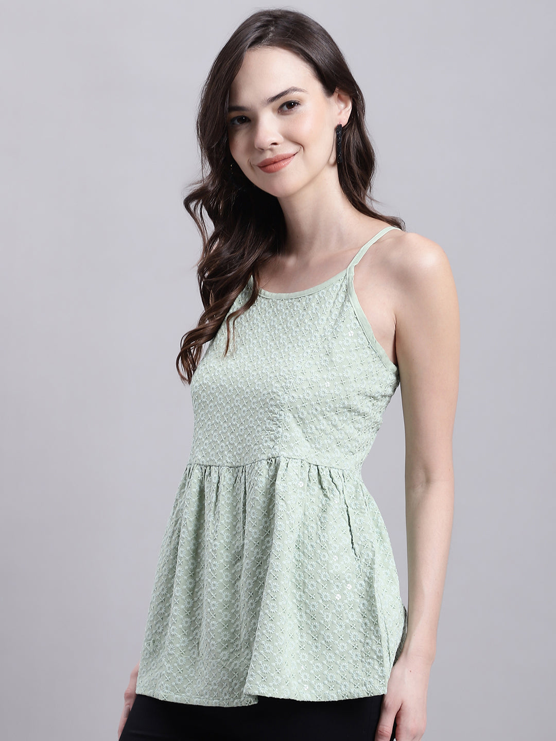 Jainish Women's WoPista Green Chikankari Sequen Work Empire Top - Distacart