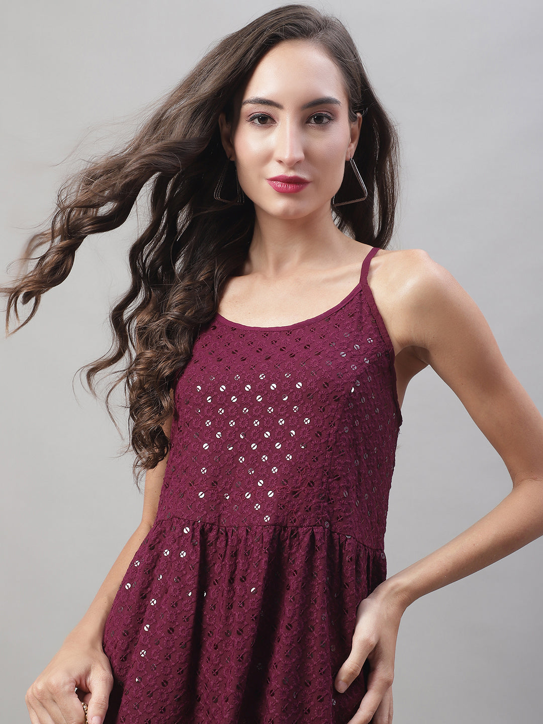 Jainish Women's WoChikankari Sequen Work Empire Top - Purple - Distacart