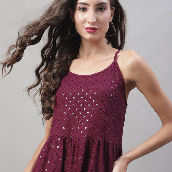 Jainish Women's WoChikankari Sequen Work Empire Top - Purple - Distacart