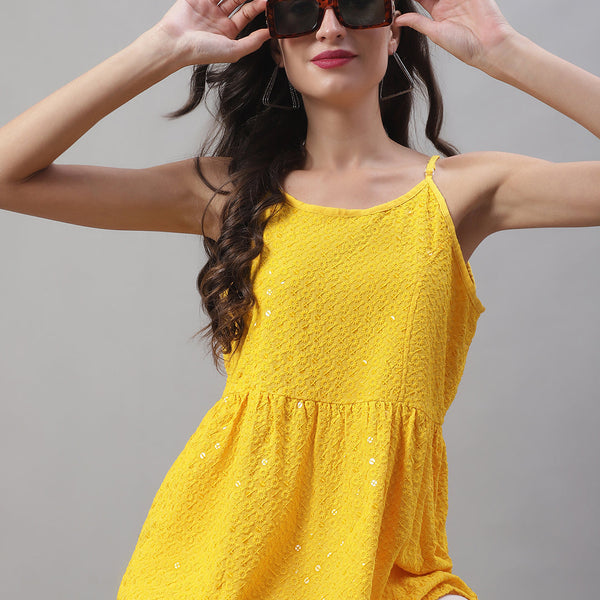 Jainish Women's WoChikankari Sequen Work Empire Top - Yellow - Distacart