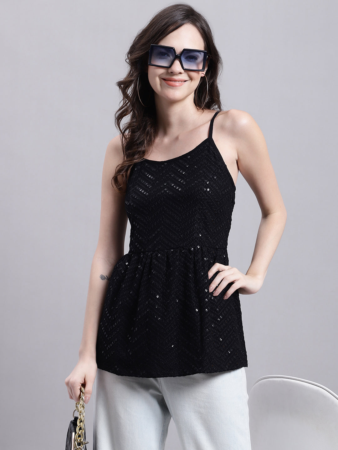 Jainish Women's WoBlack Chikankari Sequen Work Empire Top - Distacart