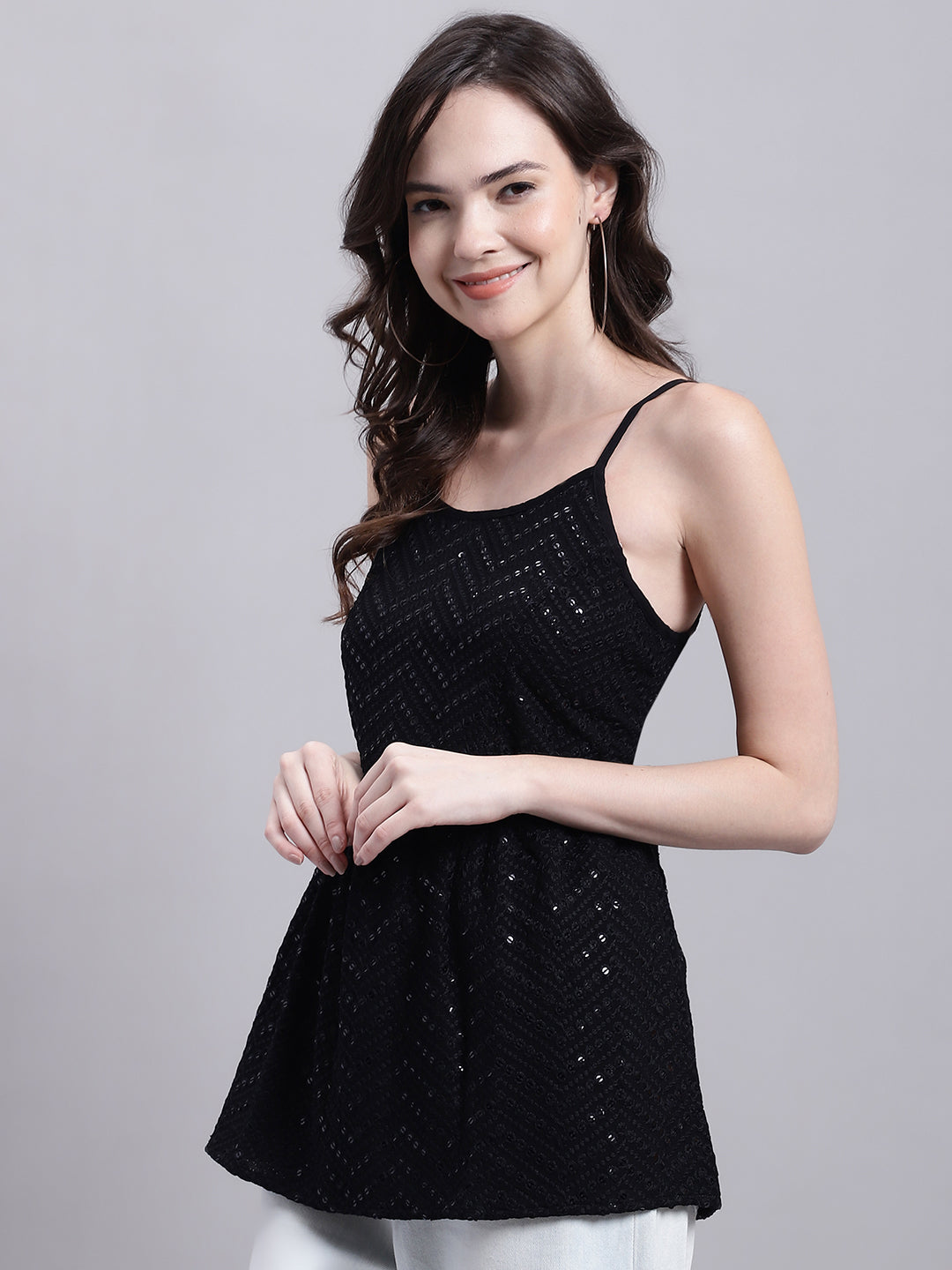 Jainish Women's WoBlack Chikankari Sequen Work Empire Top - Distacart