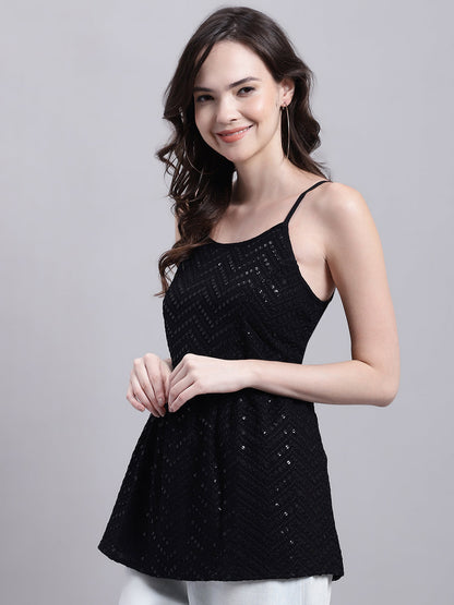 Jainish Women's WoBlack Chikankari Sequen Work Empire Top - Distacart