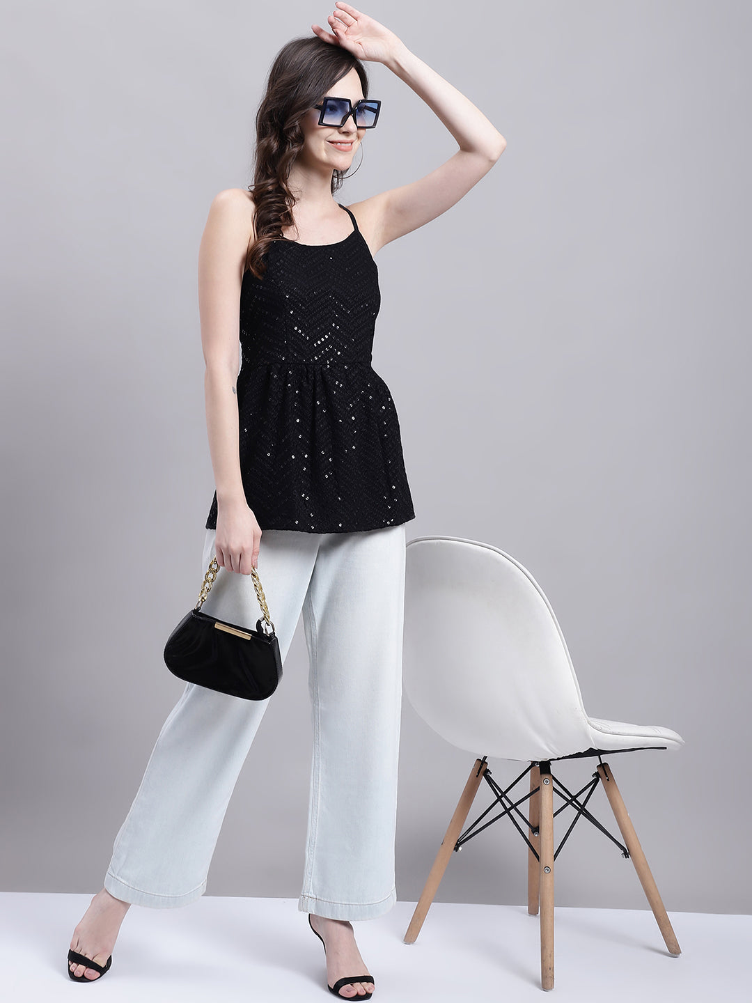 Jainish Women's WoBlack Chikankari Sequen Work Empire Top - Distacart
