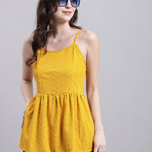 Jainish Women's WoMustard Chikankari Sequen Work Empire Top - Distacart