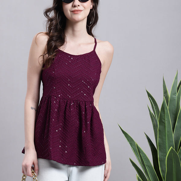 Jainish Women's WoPurple Chikankari Sequen Work Empire Top - Distacart