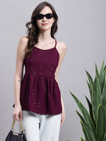 Thumbnail for Jainish Women's WoPurple Chikankari Sequen Work Empire Top - Distacart